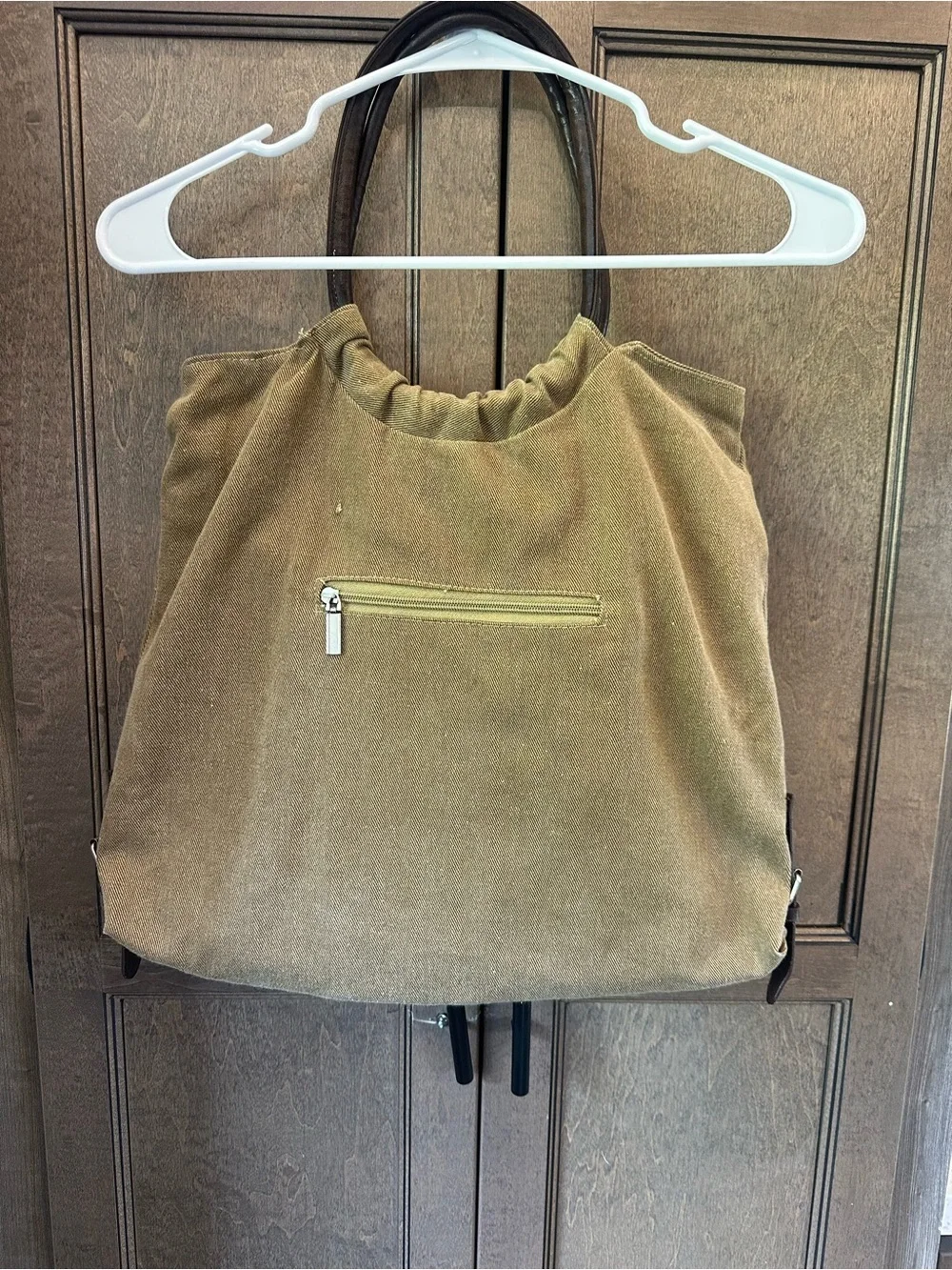 Canvas Tote Bag with Brown Faux Leather Trim